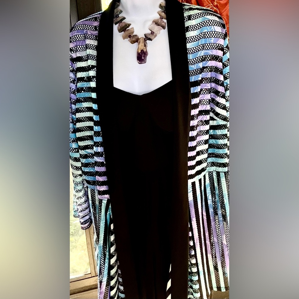 R&M Richards Striped Cardigan in Blue and Purple